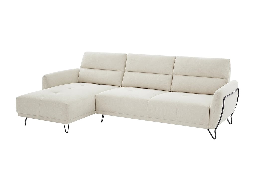Durima - Canapé d'angle gauche 5 places tissu texturé beige dossier avance-recule - Vue supplémentaire 2