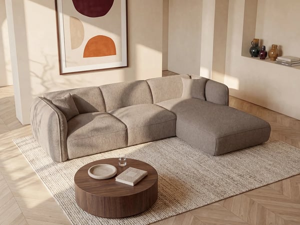 Camilio canapé d'angle droit 5 places tissu texturé taupe