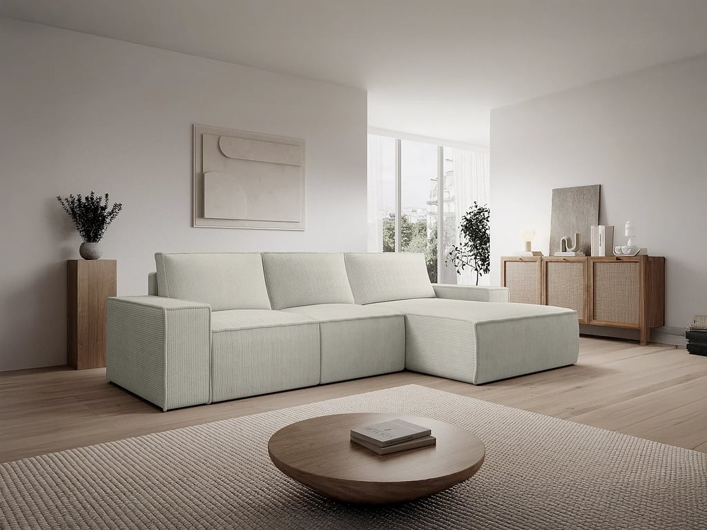 Produit similaire: Amelia canapé d'angle convertible droit 5 places velours côtelé beige