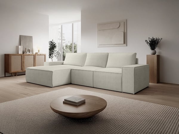 Amelia canapé d'angle convertible gauche 5 places velours côtelé beige