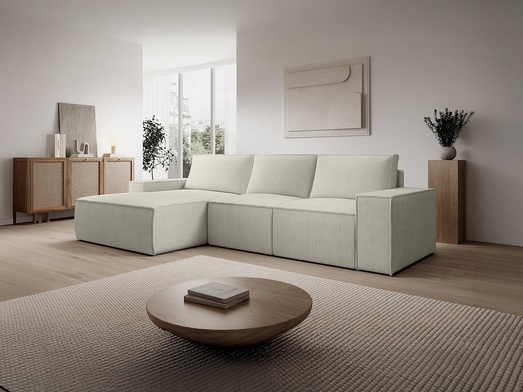 Produit similaire: Amelia canapé d'angle convertible gauche 5 places velours côtelé beige