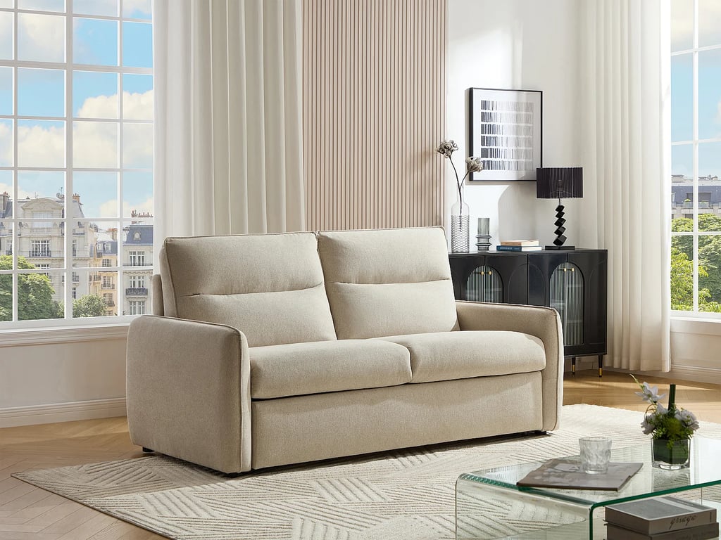 Canapé 3 places convertible express en tissu beige ORELIS