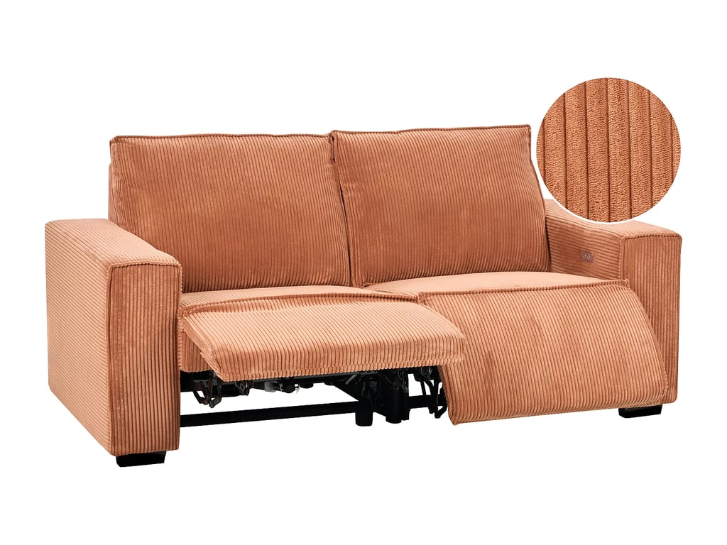 Nukari canapé 2 places velours côtelé orange relax électrique - Vue supplémentaire 1