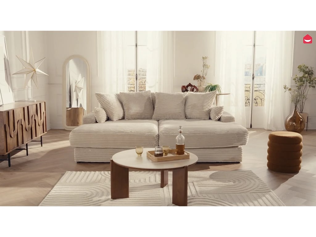 Calazo canapé 4 places assise profonde velours côtelé grosses côtes beige - Vue supplémentaire 1