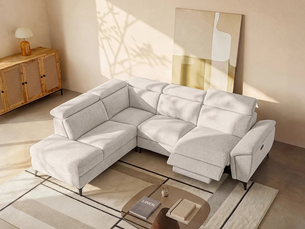 Produit similaire: Cadilo canapé d'angle gauche 5 places tissu chiné beige relax électrique
