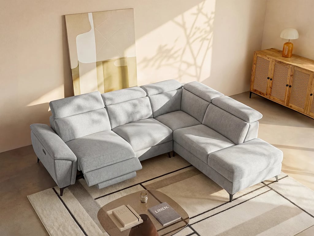 Produit similaire: Cadilo canapé d'angle droit 5 places tissu chiné clair gris relax électrique