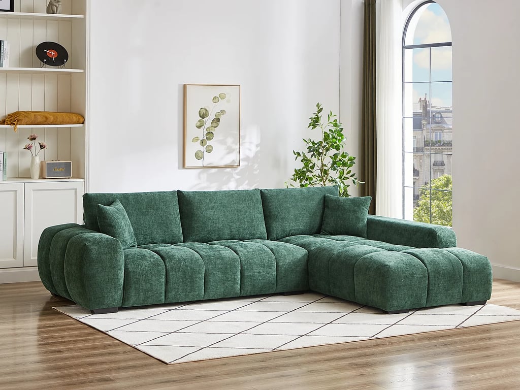 Berenia canapé d'angle droit 5 places tissu texturé vert - Vue supplémentaire 2