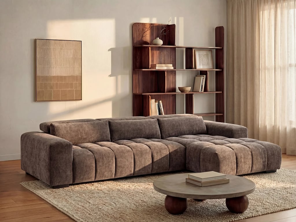 Produit similaire: Loponza canapé d'angle droit 5 places tissu texturé marron
