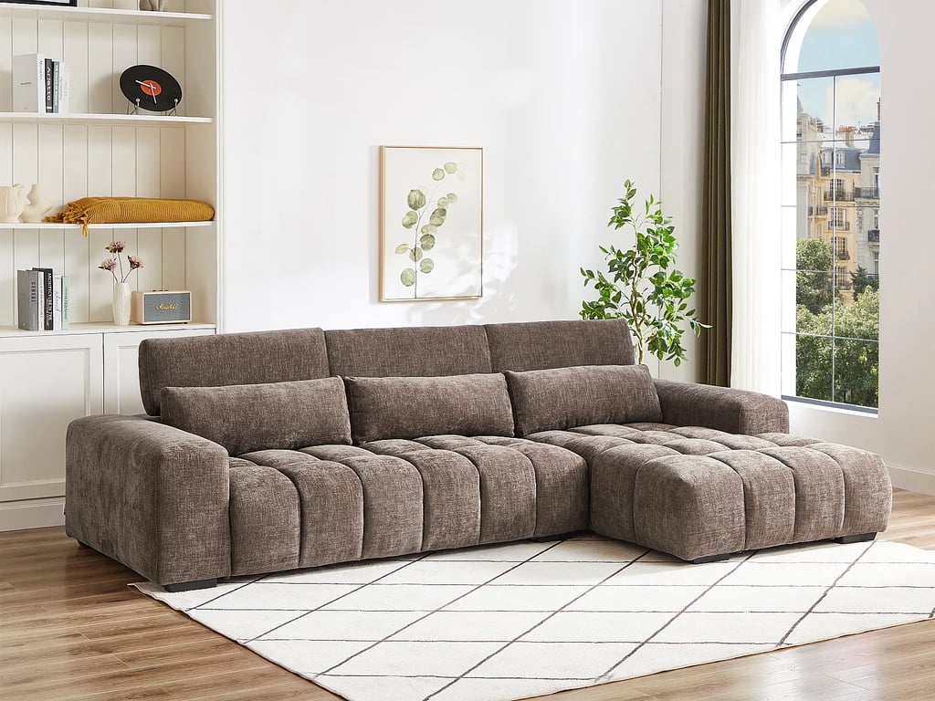 Loponza canapé d'angle droit 5 places tissu texturé marron - Vue supplémentaire 2