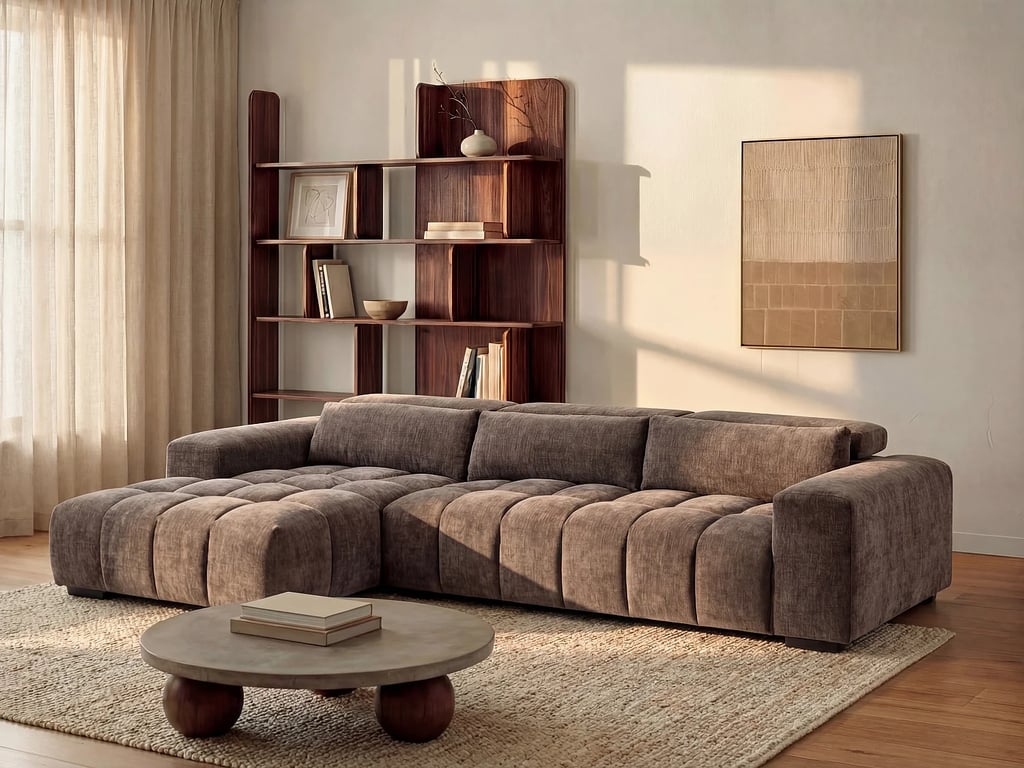 Canapé d'angle gauche en tissu texturé taupe LOPONZA