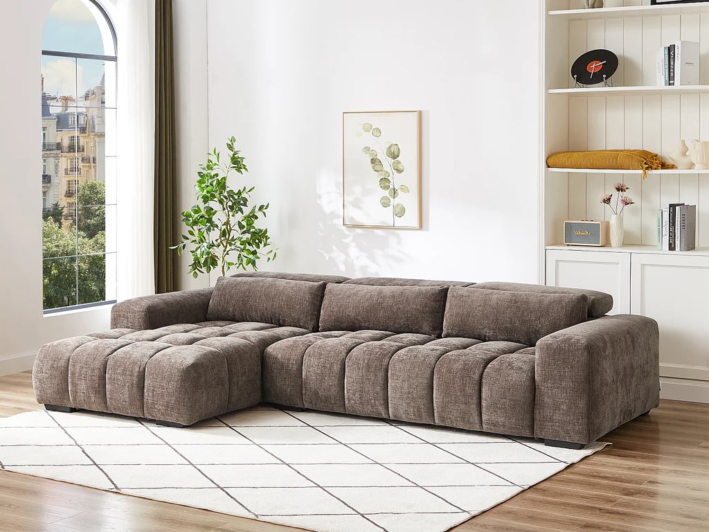 Loponza canapé d'angle gauche 5 places tissu texturé marron - Vue supplémentaire 1