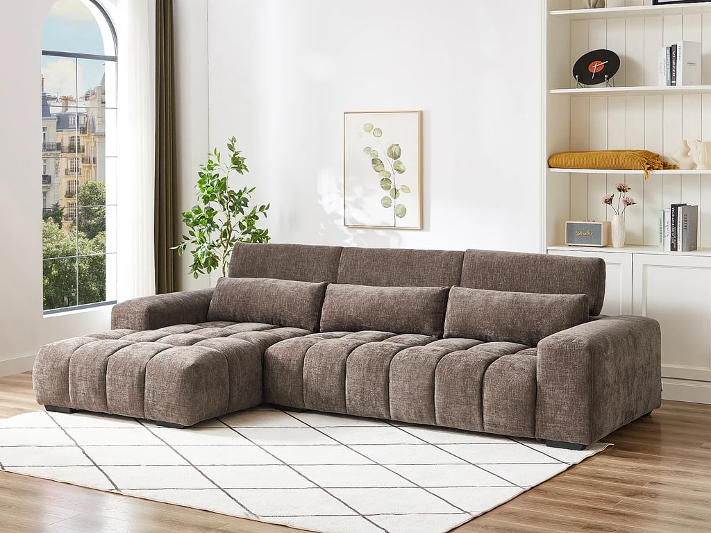 Loponza canapé d'angle gauche 5 places tissu texturé marron - Vue supplémentaire 2
