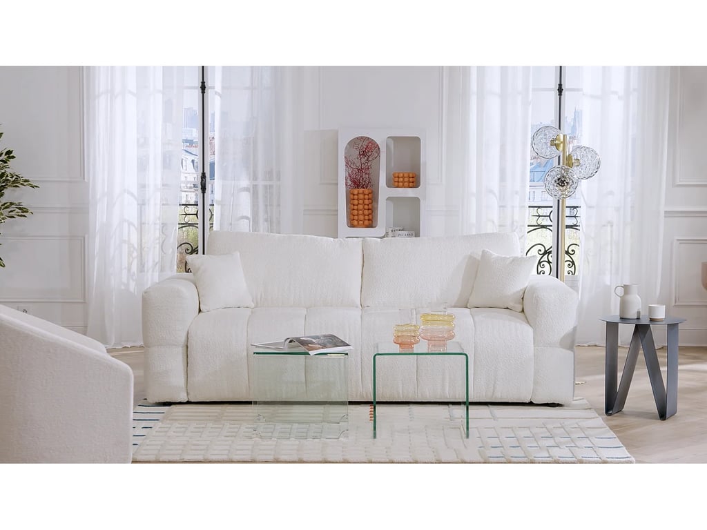 Issoro canapé convertible 4 places tissu bouclette beige - Vue supplémentaire 1