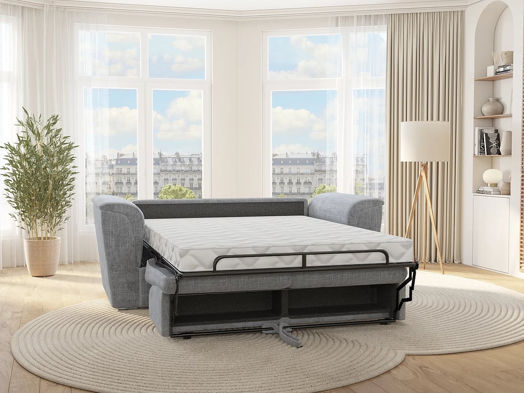 Rizora - Canapé convertible 4 places tissu texturé gris - Vue supplémentaire 1