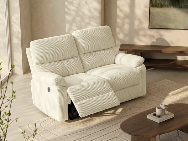 Lunano canapé 2 places velours côtelé beige relax électrique