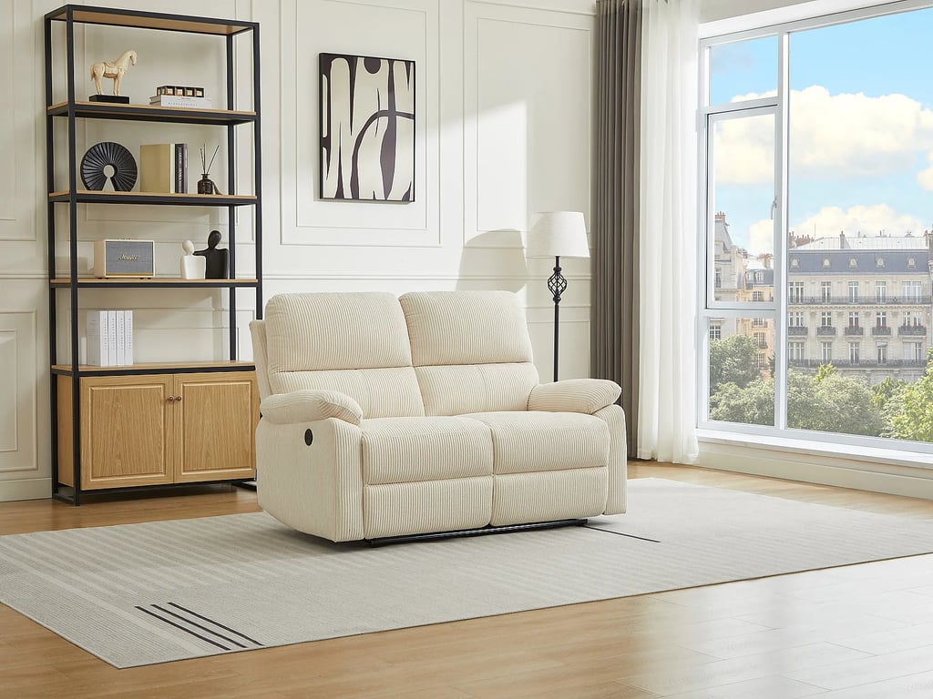 Lunano canapé 2 places velours côtelé beige relax électrique - Vue supplémentaire 1
