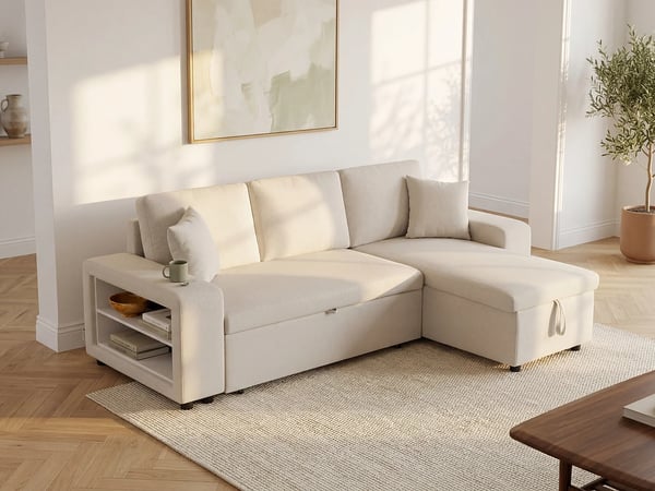 Selim canapé d'angle convertible réversible 4 places tissu beige
