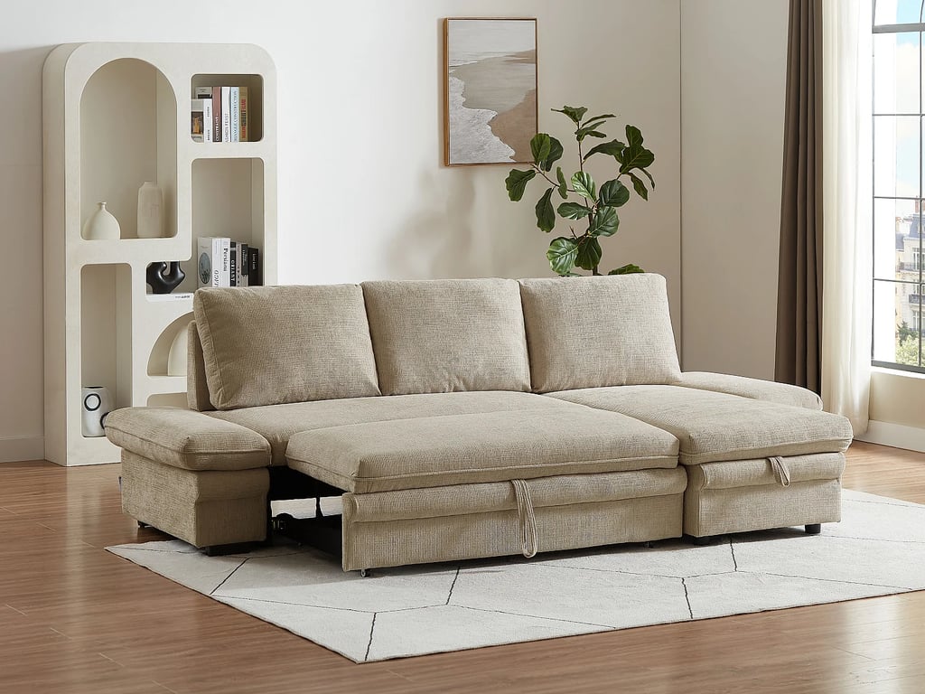 Siviara canapé d'angle convertible réversible 4 places tissu chenille beige - Vue supplémentaire 2
