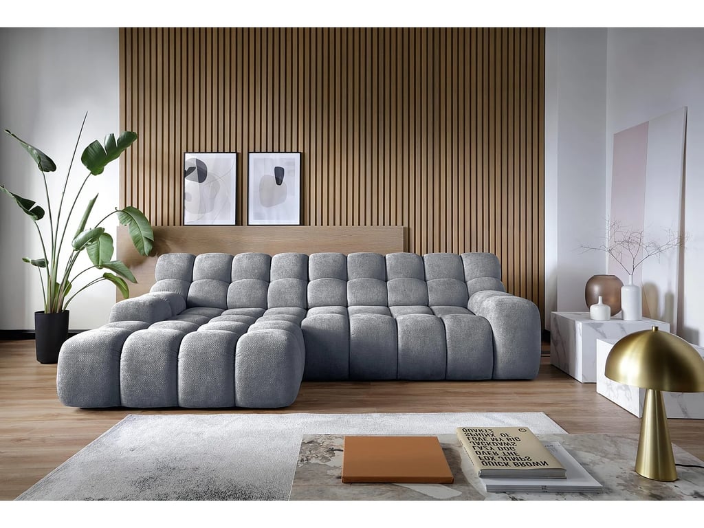 Canapé d'angle CAMPILE DomoHome, assise électrique réglable, appuie-têtes ajustables, angle gauche, 288x119x85 cm, GRIS CENDRÉ