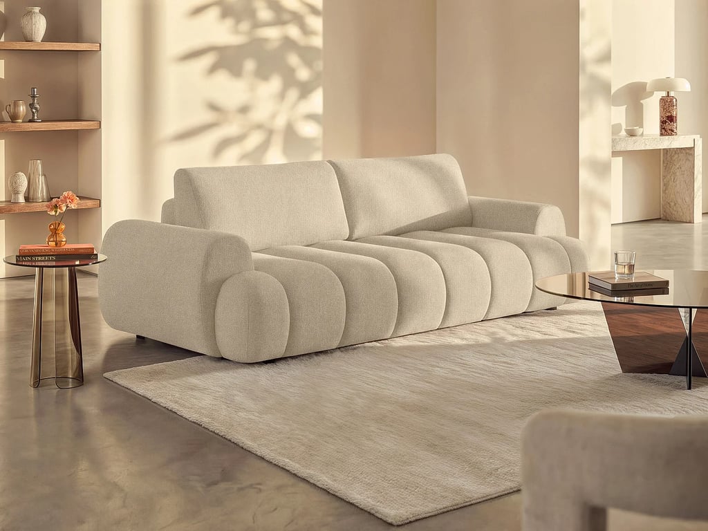 Canapé 4 places convertible en tissu beige FRIDORA