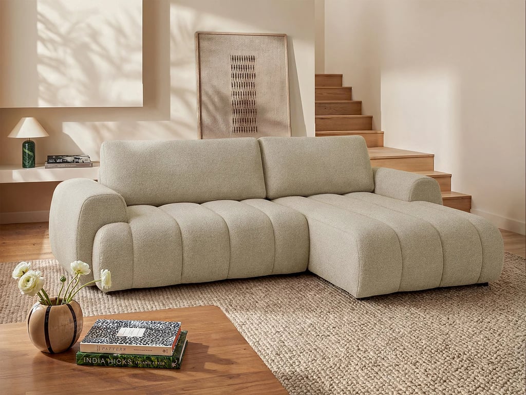 Produit similaire: Fridora canapé d'angle convertible droit 4 places tissu beige
