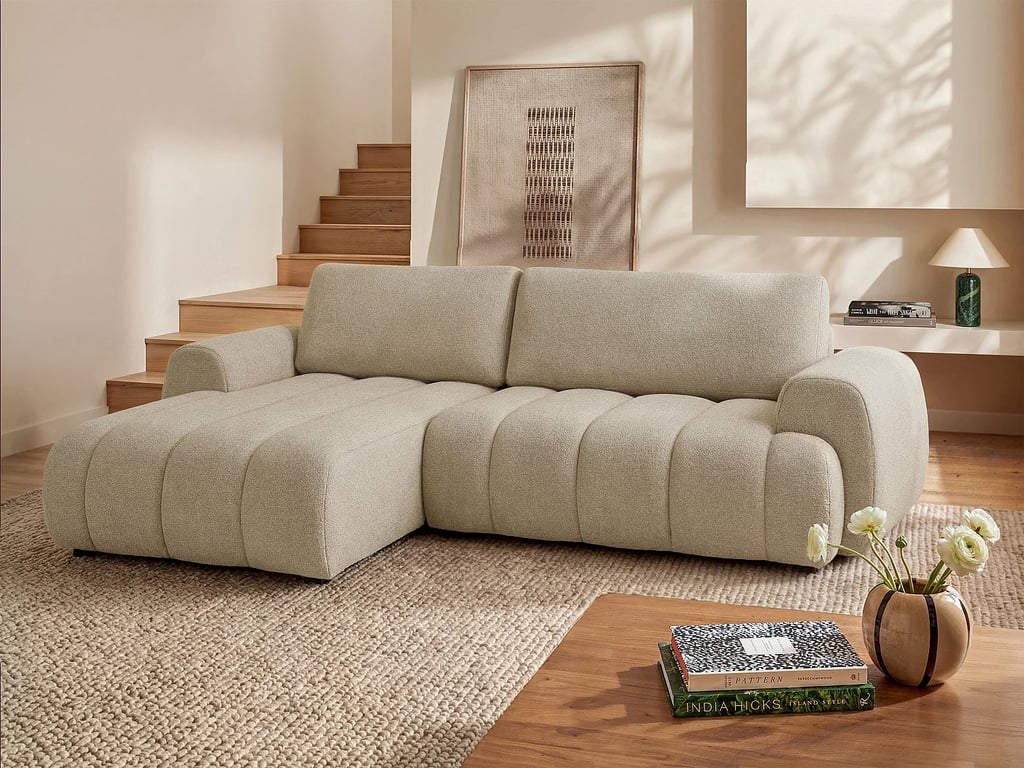 Canapé d'angle gauche convertible en tissu beige FRIDORA
