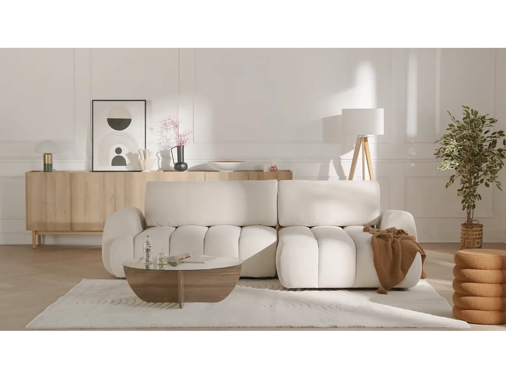 Fridora canapé d'angle convertible gauche 4 places tissu beige - Vue supplémentaire 1