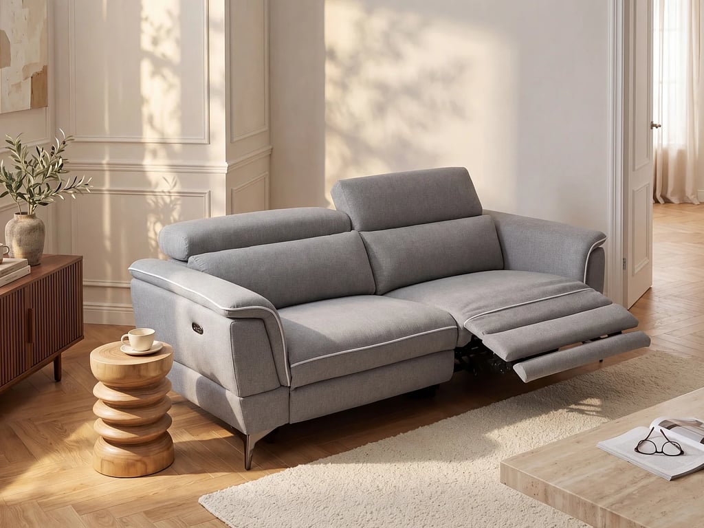 Canapé 3 places relax électrique en tissu gris MACARI