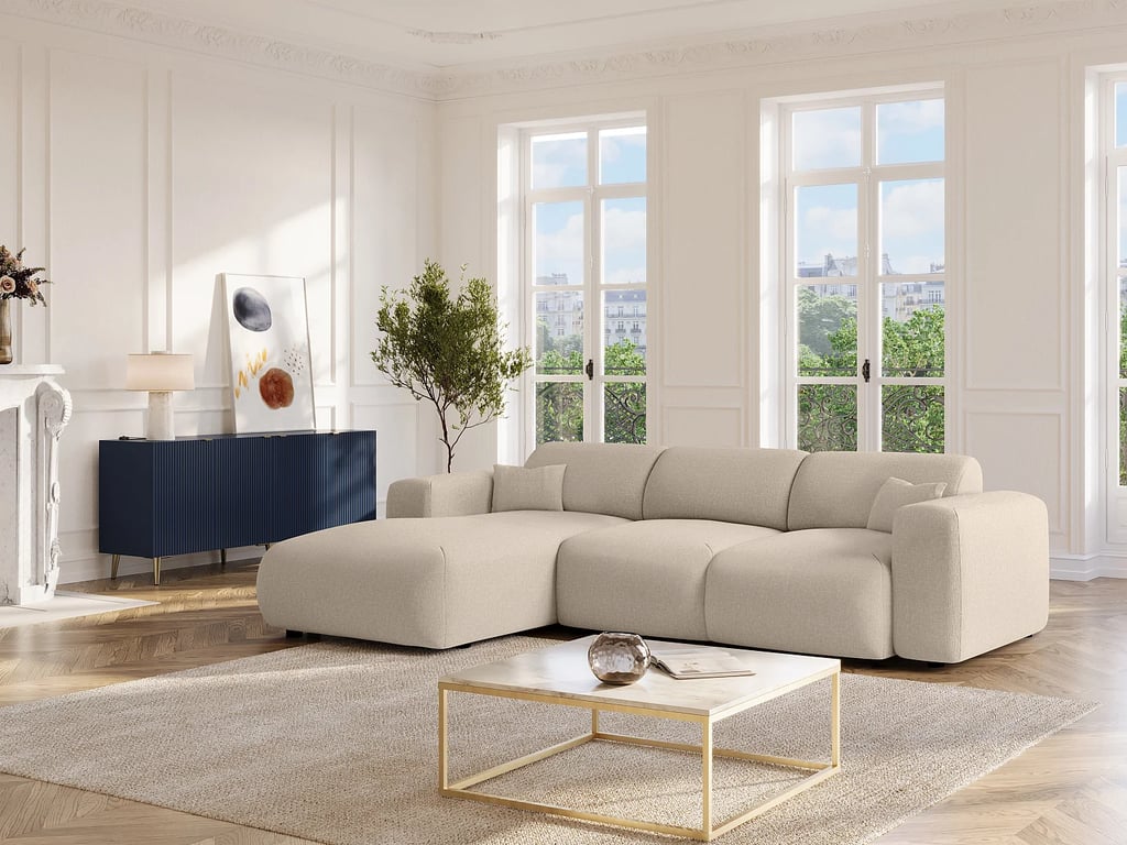 Produit similaire: Pogni canapé d'angle convertible gauche 5 places tissu chiné beige