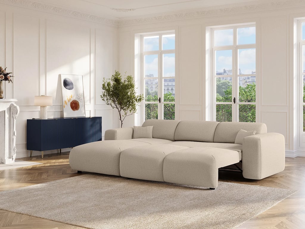 Pogni canapé d'angle convertible gauche 5 places tissu chiné beige - Vue supplémentaire 1