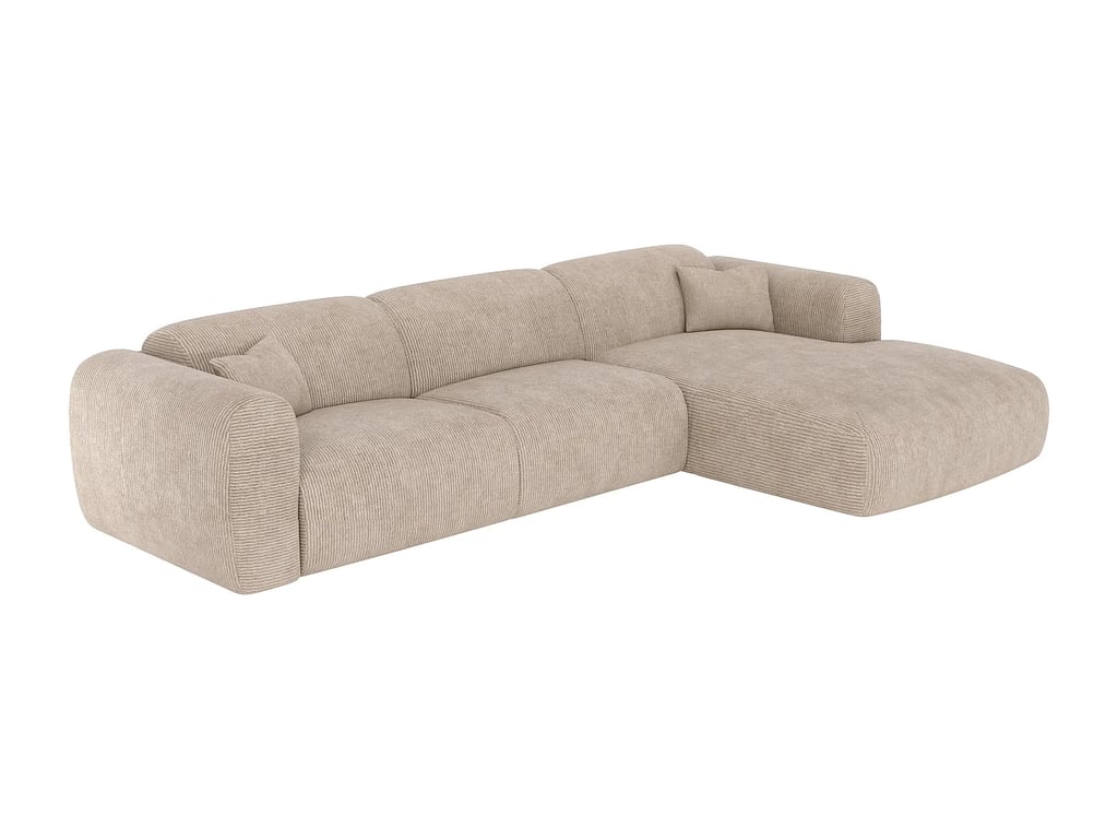 Pogni canapé d'angle convertible droit 5 places velours côtelé beige - Vue supplémentaire 3