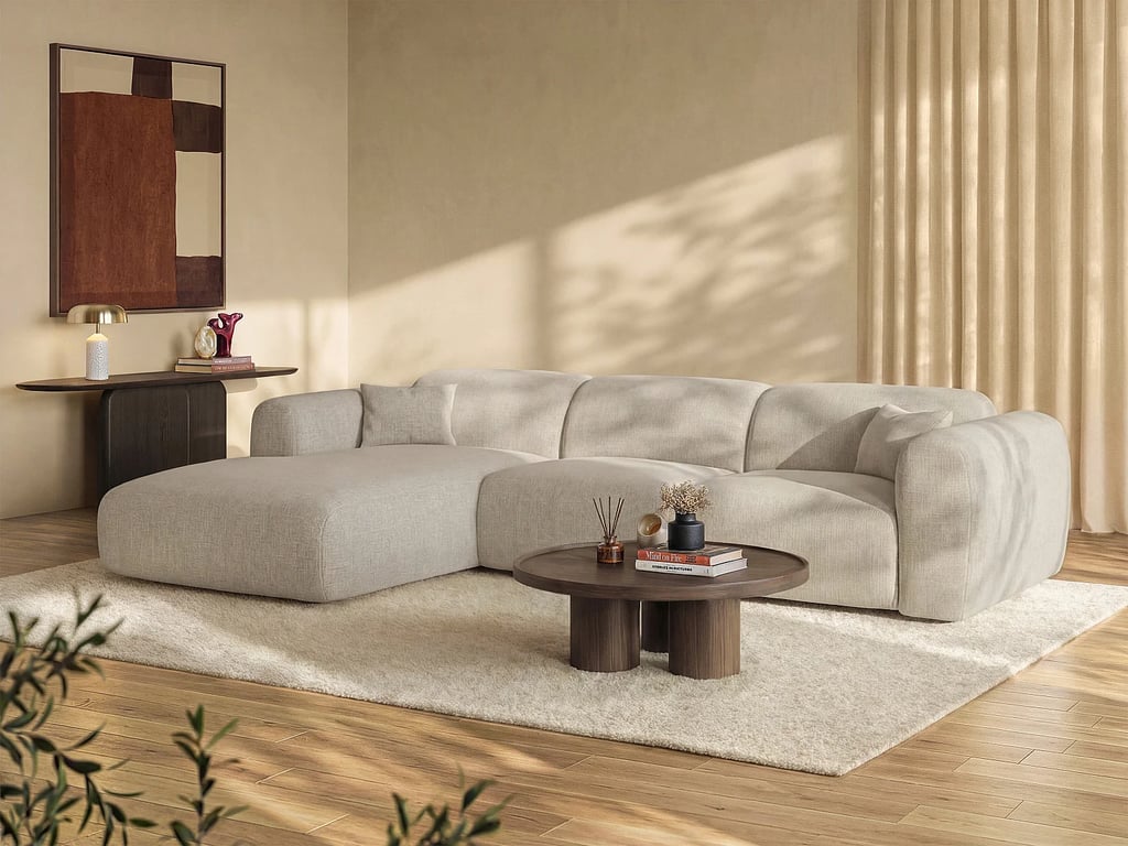 Produit similaire: Pogni canapé d'angle convertible gauche 5 places tissu chiné beige