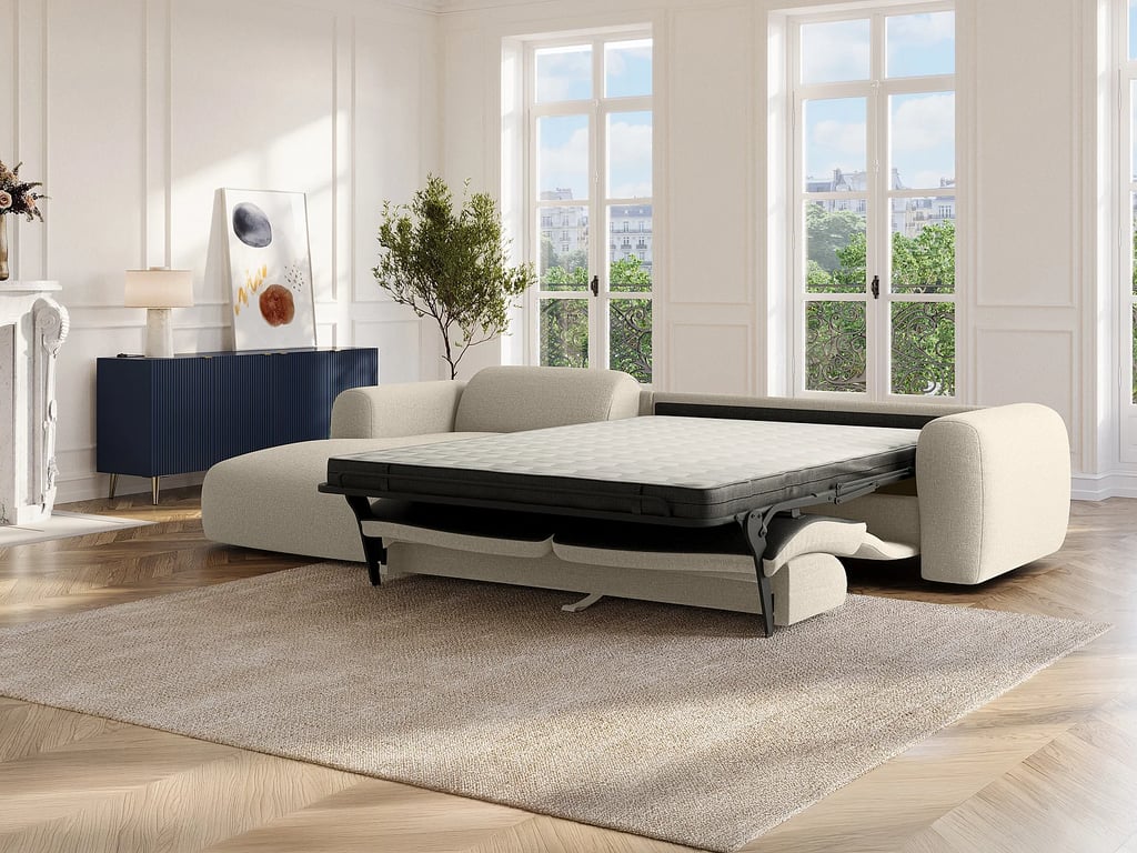 Pogni canapé d'angle convertible gauche 5 places tissu chiné beige - Vue supplémentaire 2