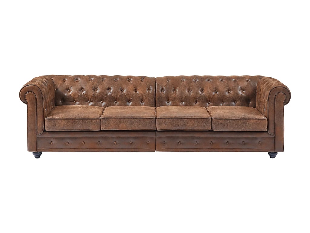 Chesterfield canapé 4 places microfibre aspect cuir vieilli - Vue supplémentaire 1