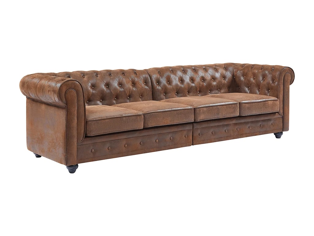 Chesterfield canapé 4 places microfibre aspect cuir vieilli - Vue supplémentaire 2