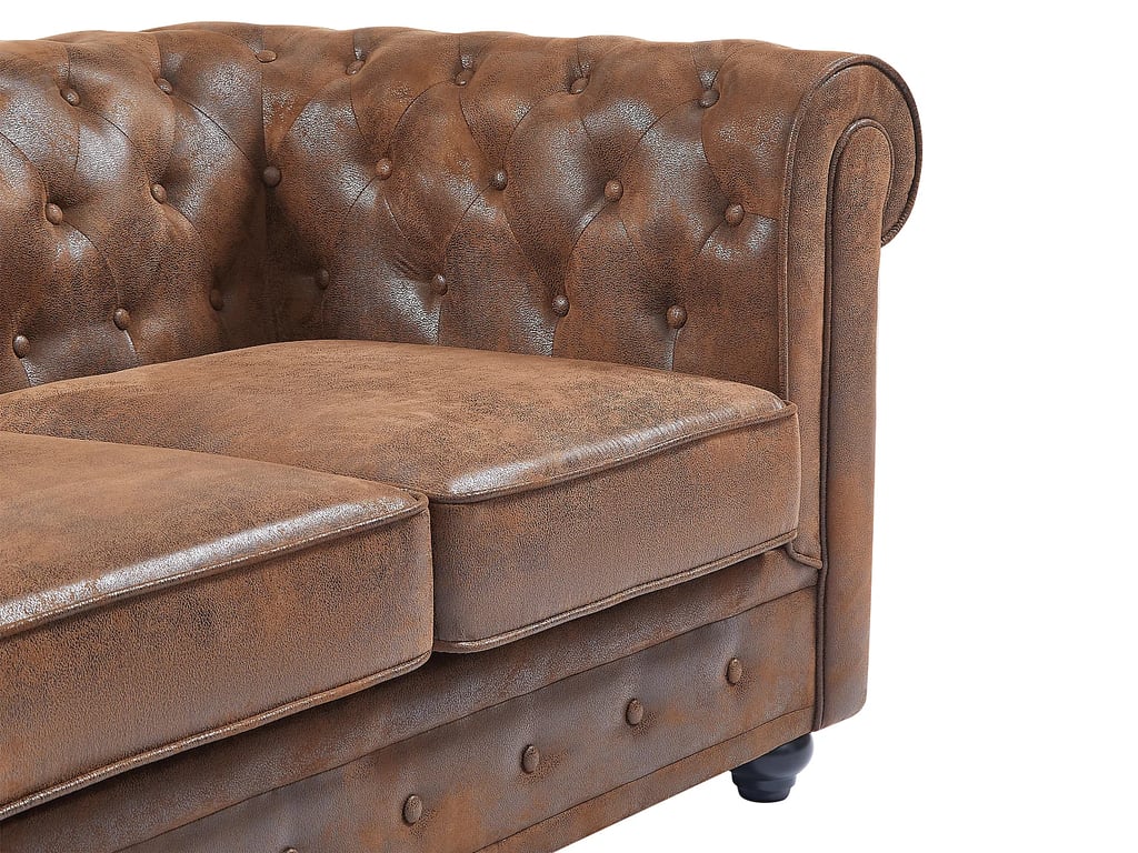 Chesterfield canapé 4 places microfibre aspect cuir vieilli - Vue supplémentaire 3