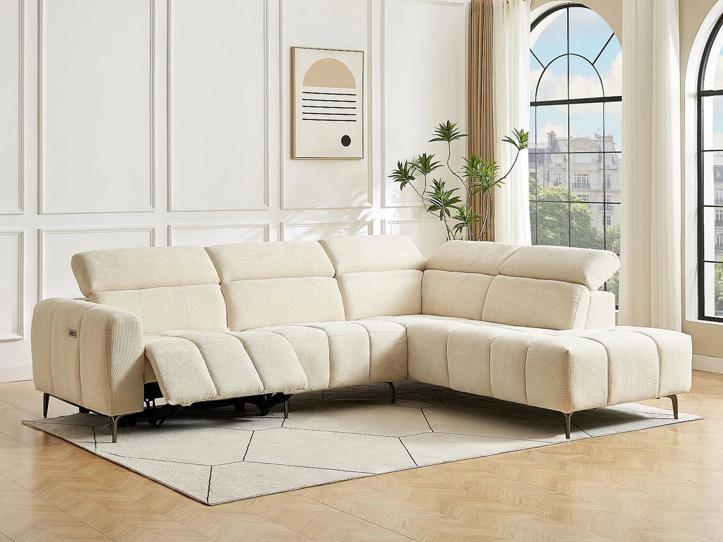 Caldoria canapé d'angle droit 6 places tissu texturé beige relax électrique - Vue supplémentaire 1