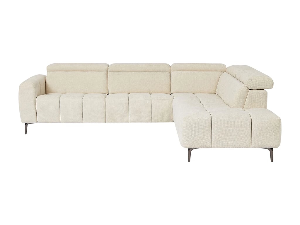 Caldoria canapé d'angle droit 6 places tissu texturé beige relax électrique - Vue supplémentaire 2