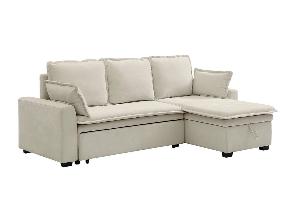 Zakila canapé d'angle convertible réversible 4 places tissu blanc cassé - Vue supplémentaire 3