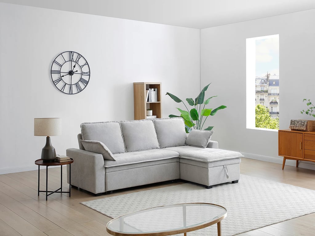 Canapé d'angle convertible et réversible en tissu gris clair ZAKILA