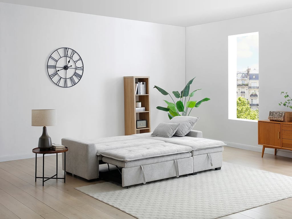 Zakila canapé d'angle convertible réversible 4 places tissu gris clair - Vue supplémentaire 1
