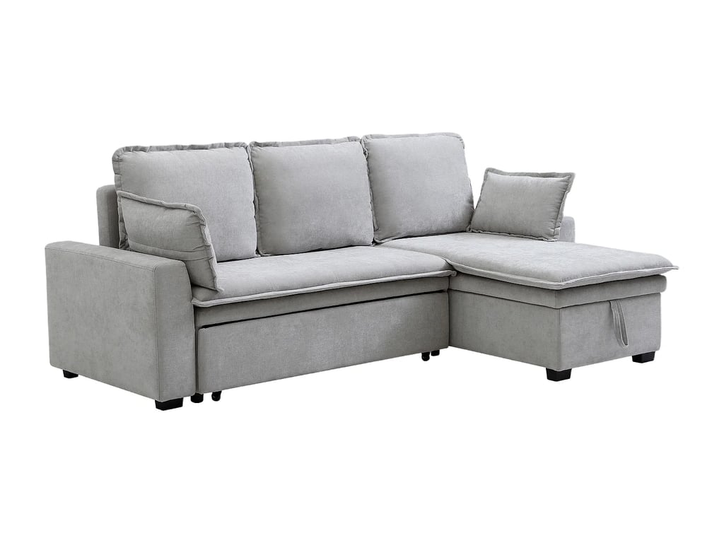Zakila canapé d'angle convertible réversible 4 places tissu gris clair - Vue supplémentaire 3