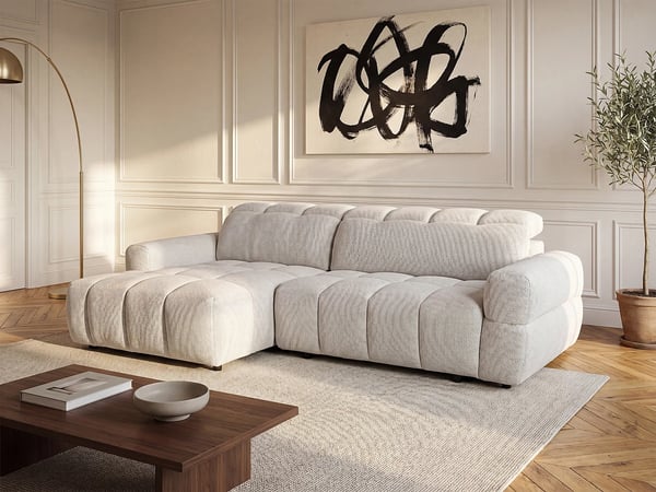 Cariala canapé d'angle gauche 4 places tissu beige relax électrique
