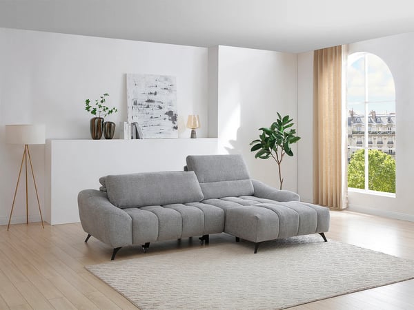 Elosia canapé d'angle droit 4 places tissu gris relax