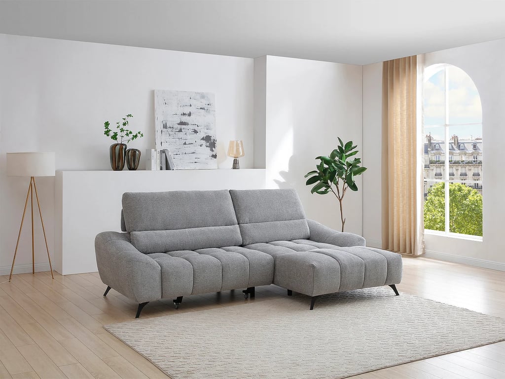Elosia canapé d'angle droit 4 places tissu gris relax - Vue supplémentaire 1