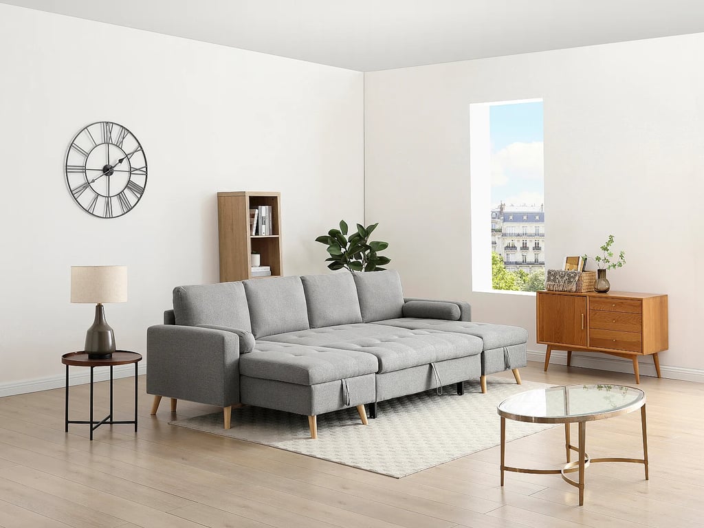 Kori canapé panoramique convertible 5 places tissu gris clair - Vue supplémentaire 1