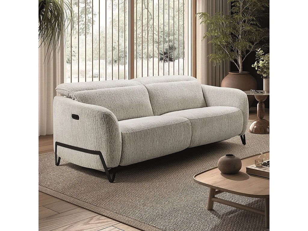 Amsten canapé 3 places tissu texturé beige relax électrique - Vue supplémentaire 2