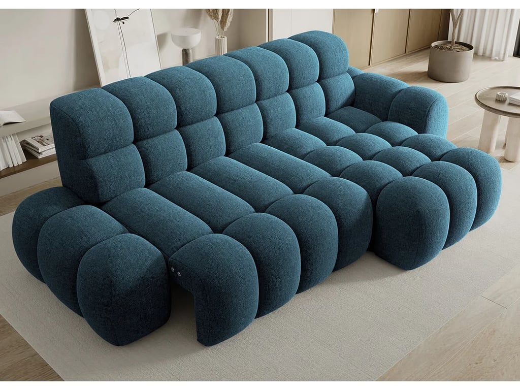 Kindo - Canapé d'angle convertible 4 places tissu bleu canard assise coulissante électrique - Vue supplémentaire 2