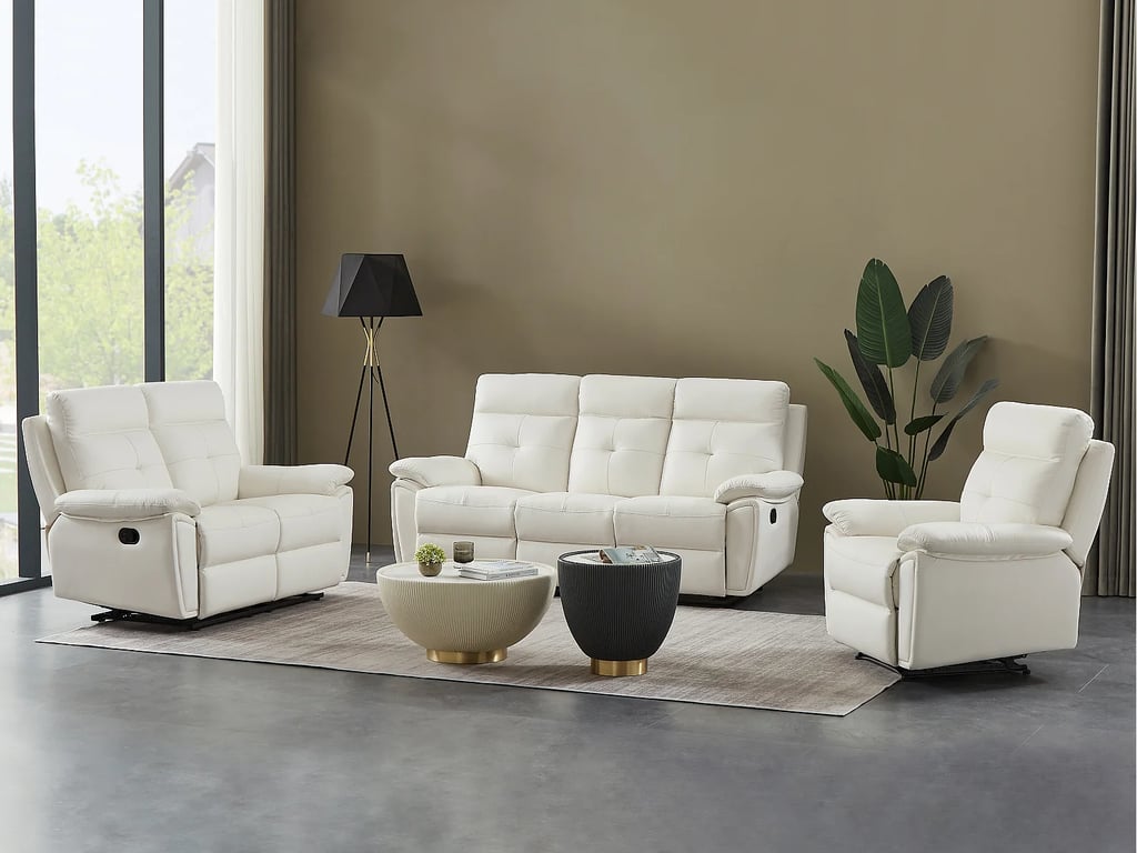 Vineta canapé 3 places cuir blanc relax - Vue supplémentaire 1