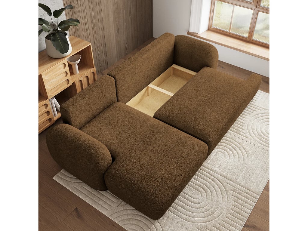 Modenza canapé d'angle convertible gauche 3 places tissu bouclette marron - Vue supplémentaire 2